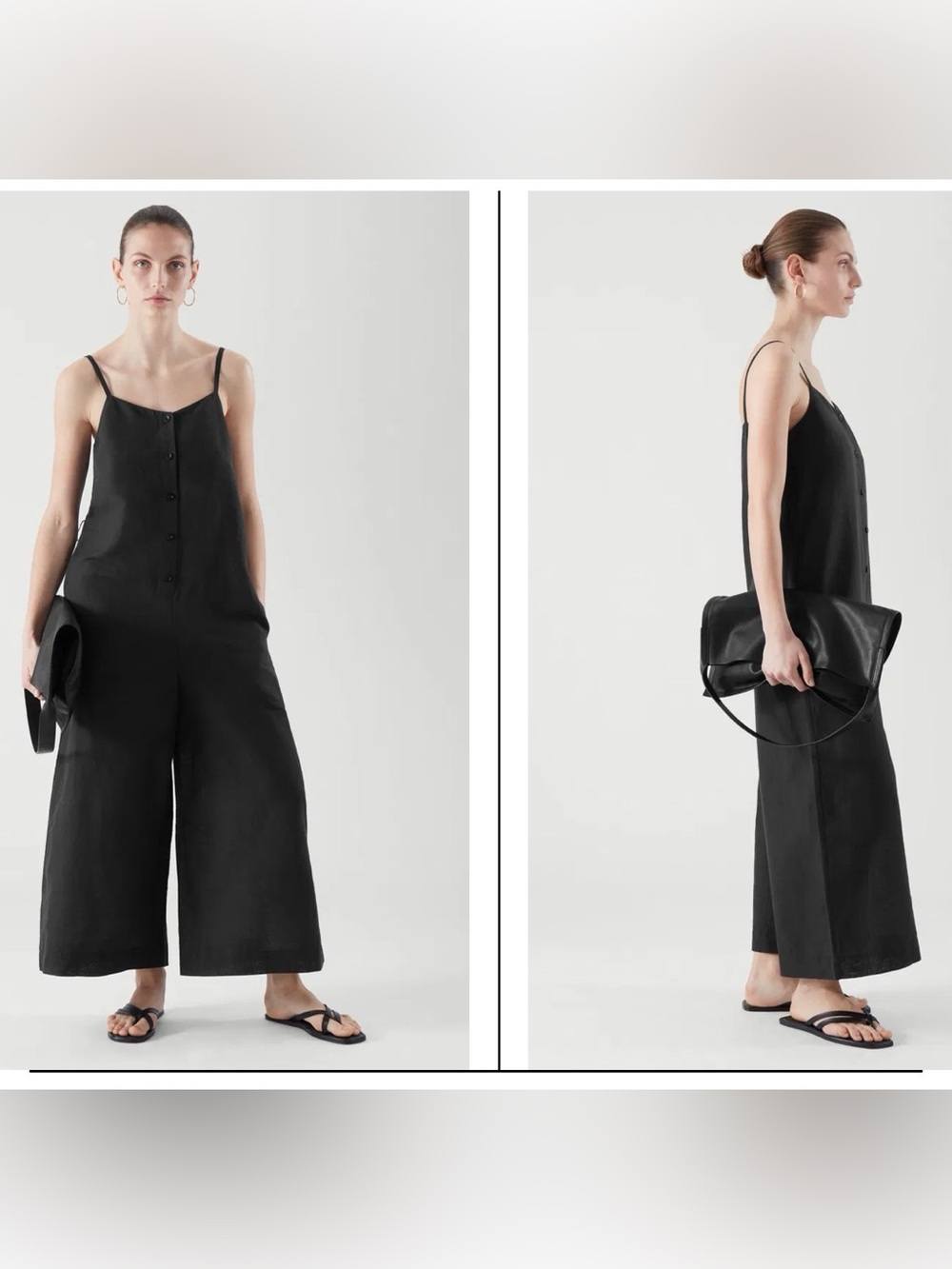 COS Black Wide-Leg Linen Blend Jumpsuit with Spaghetti Straps